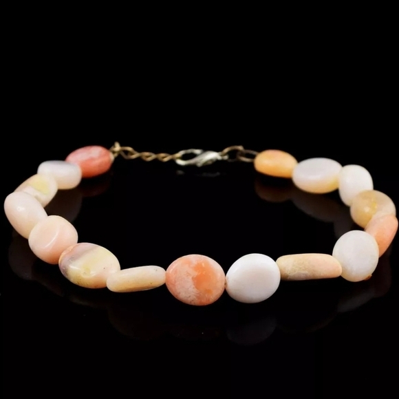 Pink Australian Opal 53 Cts Natural Gemstone Beaded Bracelet Size US 7.5" - Picture 2 of 6